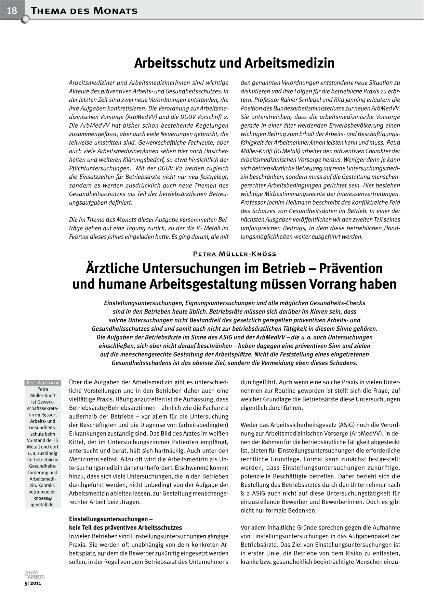 Ärztliche Untersuchungen im Betrieb, Gute Arbeit 5/2011