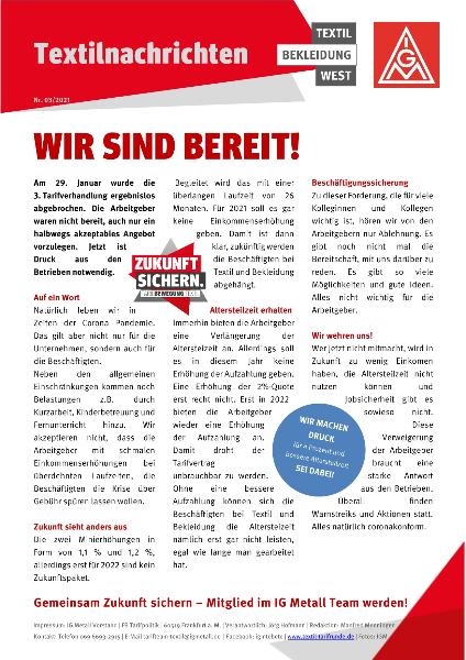 Wir sind bereit! Textilnachrichten Textil Bekleidung West 03/2021