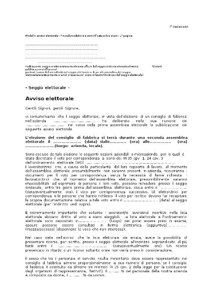 Modello: avviso elettorale – Procedura elettorale semplificata a due stadi, Wahlausschreiben zur vereinfachten zweistufigen Betriebsratswahl, italienisch