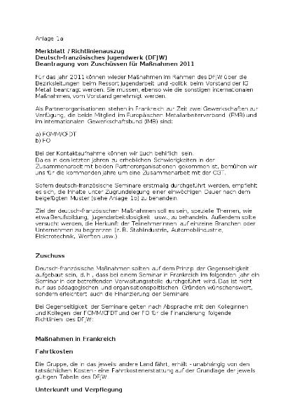 Deutsch-französisches Jugendwerk: Anlage 1a, Richtlinienauszug DFJW, Internationale Maßnahmen nach dem Kinder und Jugendplan
