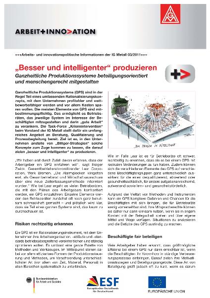 Arbeit und Innovation 03 / 2011: Besser und intelligenter produzieren