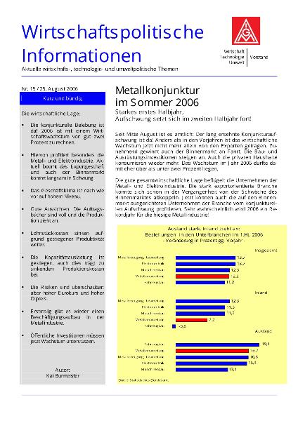 Wirtschaftspolitische Information 15/2006 - Metallkonjunktur im Sommer 2006