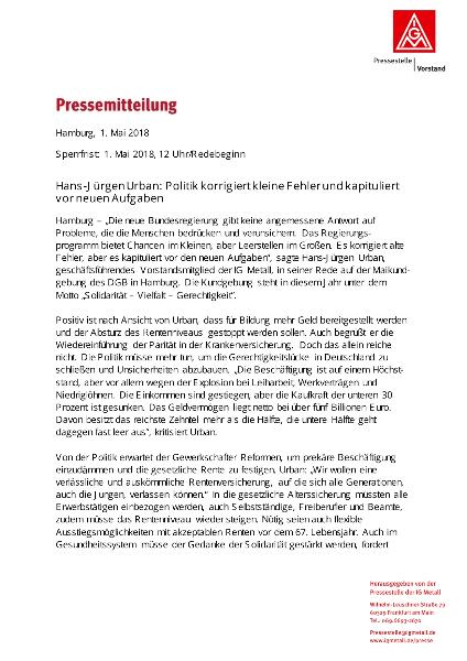 PM Hans-Jürgen Urban, 1. Mai, Hamburg