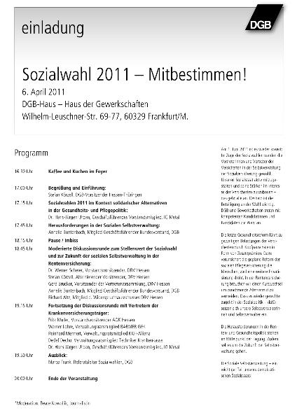 Sozialwahl 2011 - DGB-Infoveranstaltung am 06.04.2011 in Frankfurt/Main