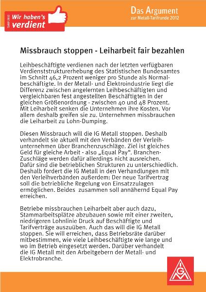 20. März 2012 | Missbrauch stoppen - Leiharbeit fair bezahlen