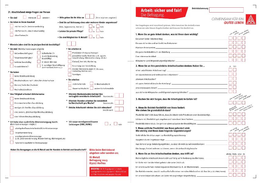 Fragebogen Arbeit: sicher und fair! Die Befragung