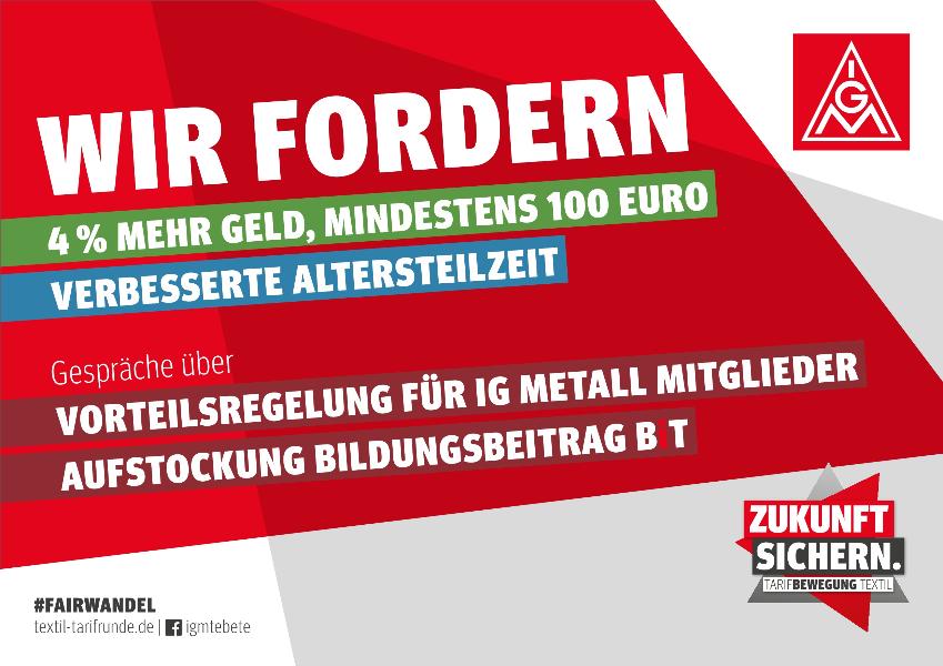 Textil-Bekleidung 2021: Forderungsplakat zur Tarifrunde