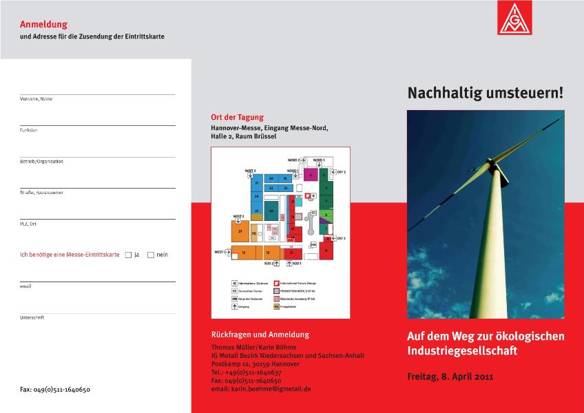 Nachhaltig umsteuern! IG Metall-Veranstaltung auf der Hannover Messe am 8. April 2011.
