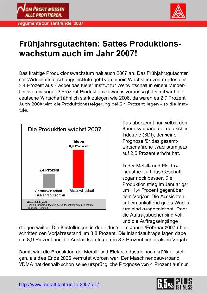 Frühjahrsgutachten: Sattes Produktionswachstum auch im Jahr 2007 - Argument zur Tarifrunde 2007