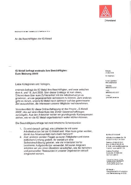 Die IG Metall fragt erstmals ihre Beschäftigten: Eure Meinung zählt! Brief von Berthold Huber und Detlef Wetzel