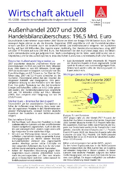 Wirtschaft aktuell 15/2008: Außenhandel 2007 und 2008 - Handelsbilanzüberschuss: 196,5 Mrd. Euro