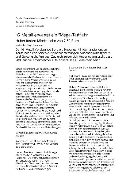IG Metall erwartet ein 
