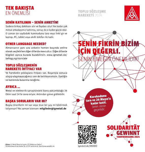 Flyer zur Befragung und Tarifbewegung ME 2024 - in türkischer Sprachen