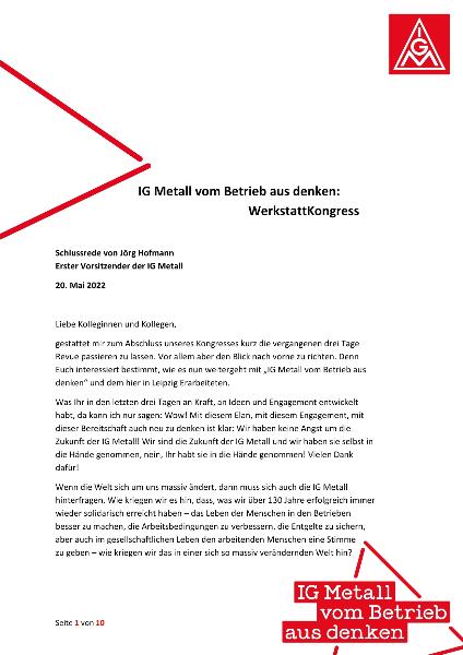 Jörg Hofmann: Schlussrede - IG Metall vom Betrieb aus denken: WerkstattKongress