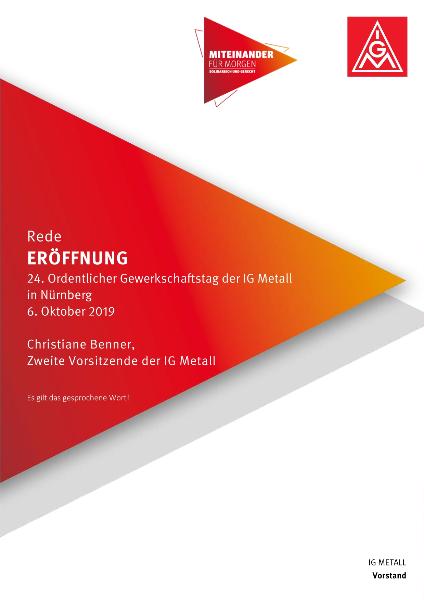 Christiane Benner: Eröffnungsrede Gewerkschaftstag, Nürnberg, 6.10.2019