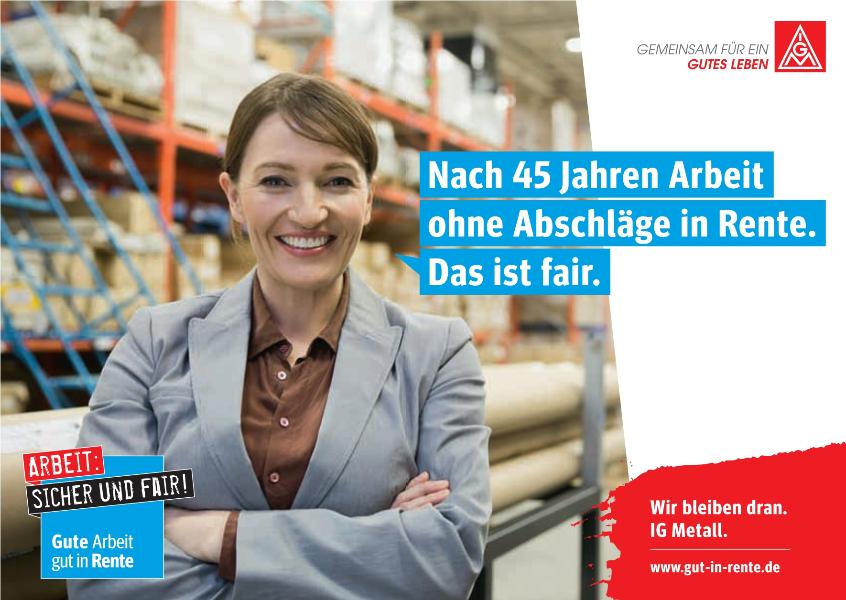 Plakate Mobilisierung Rente: Ohne Abschläge - fair! (Frau)