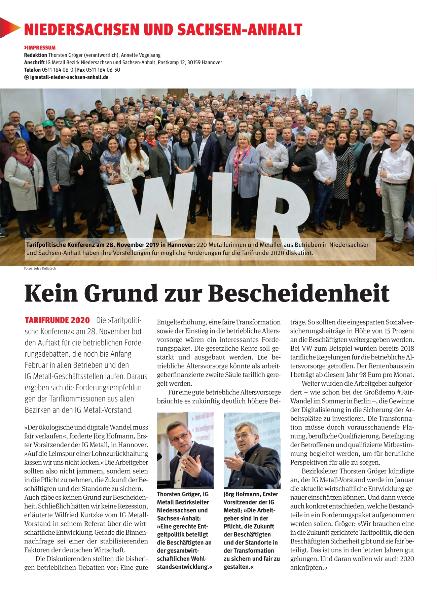 metallzeitung - Regionalseiten Niedersachsen und Sachsen-Anhalt Januar/ Februar 2020