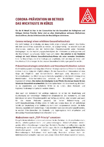 Corona-Prävention im Betrieb: Das Wichtigste in Kürze