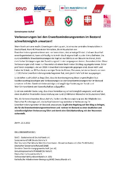 Verbesserungen bei den Erwerbsminderungsrenten im Bestand schnellstmöglich umsetzen!