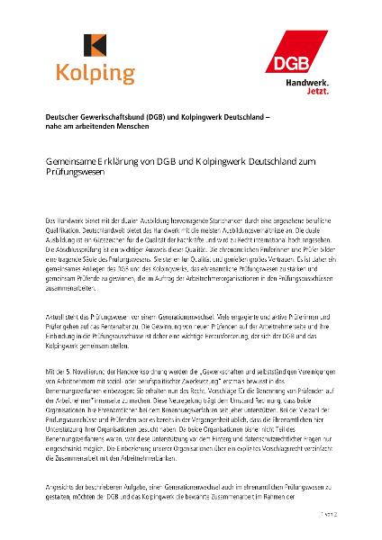 Gemeinsame Erklärung von DGB und Kolpingwerk Deutschland zum Prüfungswesen