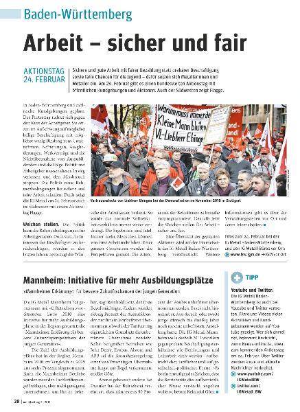 metallzeitung - Regionalseiten Baden-Württemberg Februar 2011
