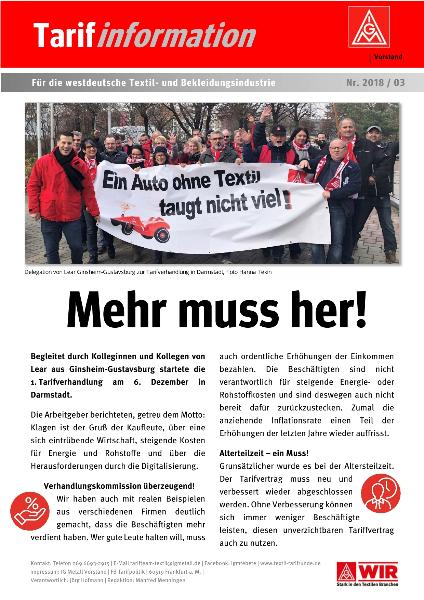 Mehr muss her!, Tarifinformation für die westdeutsche Textil- und Bekleidungsindustrie Nr. 3/2018