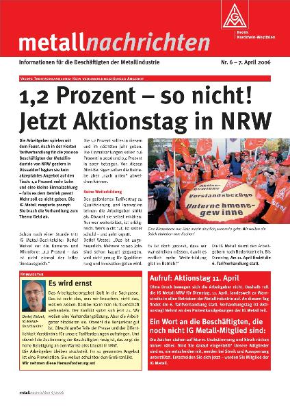 Bezirk NRW: 1, 2 Prozent - so nicht! Jetzt Aktionstag in NRW, Nr. 6 - 7. April 2006