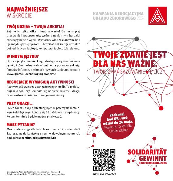 Flyer zur Befragung und Tarifbewegung ME 2024 - in polnischer Sprache