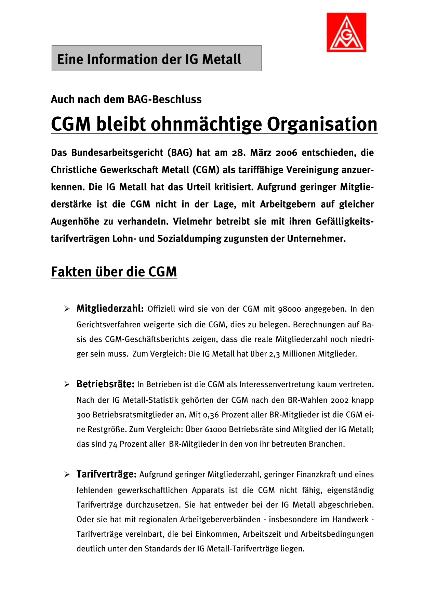 Fakten über die CGM_bleibt ohnmächtige Organisation