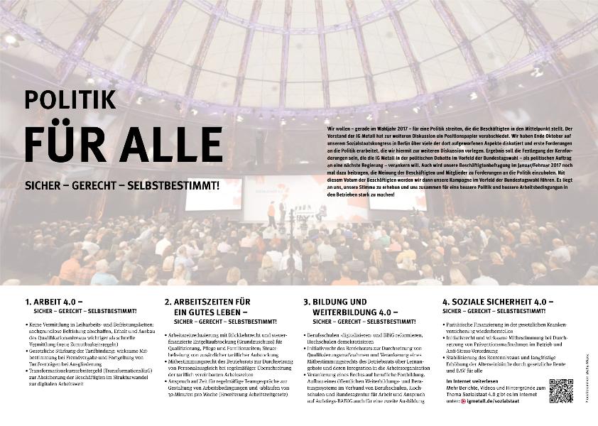 Plakat Politik für alle: sicher - gerecht - selbstbestimmt