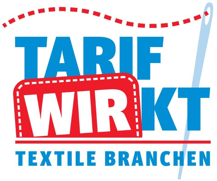 Logo 2023 Textil 'Tarif wirkt' Textile Branchen mit Nadel