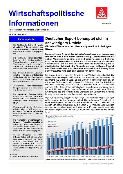 Deutscher Export behauptet sich in schwierigem Umfeld. Globales Wachstum und Handelsdynamik auf niedrigem Niveau, Wirtschaftspolitische Informationen N2. 2/Juni 2016