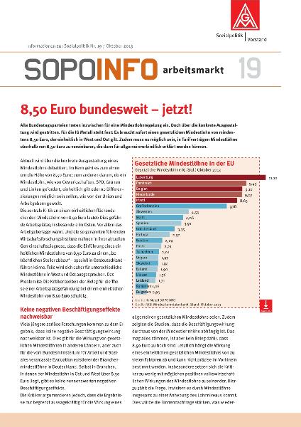 8,50 Euro bundesweit - jetzt!, SoPoInfo Arbeitsmarkt 19, Informationen zur Sozialpolitik Nr. 19 / Oktober 2013