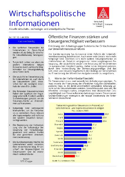Wirtschaftspolitische Information 13/2006 - Öffentliche Finanzen und Steuergerechtigkeit