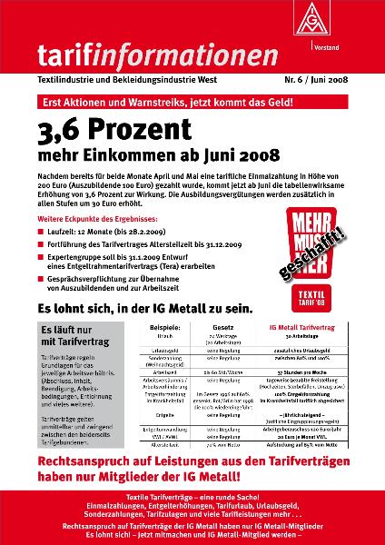 tarifnachrichten Textil- und Bekleidungsindustrie West Nr. 6 / Juni 2008