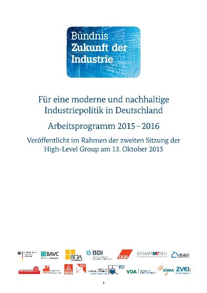 Bündnis Zukunft der Industrie Arbeitsprogramm 2015 - 2016