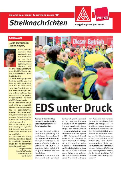 EDS Streiknachrichten Nr. 3: EDS unter Druck, 10.06.2009