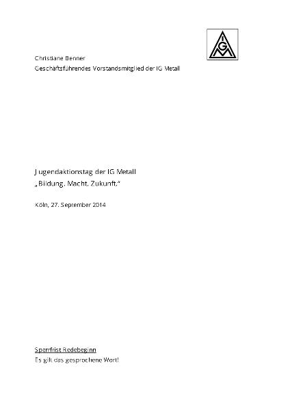 Christiane Benner: Jugendaktionstag, Köln, 27. September 2014