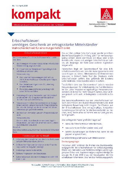 Erbschaftsteuer: unnötiges Geschenk an ertragsstarke Mittelständler, KMU kompakt Nr. 14