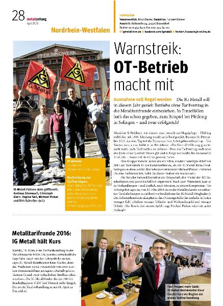 metallzeitung - Regionalseiten Nordrhein-Westfalen April 2016