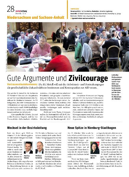 metallzeitung - Regionalseiten Niedersachsen und Sachsen-Anhalt Dezember 2016
