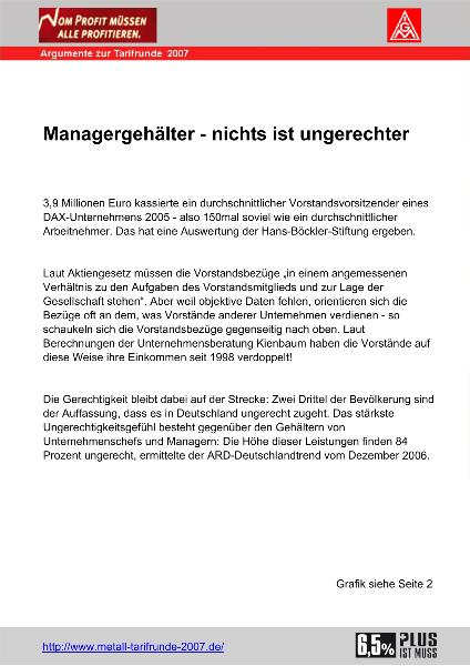Managergehälter - nichts ist ungerechter - Argument zur Tarifrunde 2007