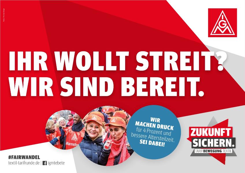 Warnstreik-Plakat zur Tarifrunde Textil und Bekleidung 2020/21