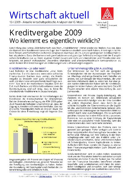 Wirtschaft aktuell 13/2009: Kreditvergabe 2009