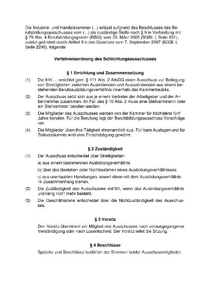 Musterschlichtungsordnung IHK
