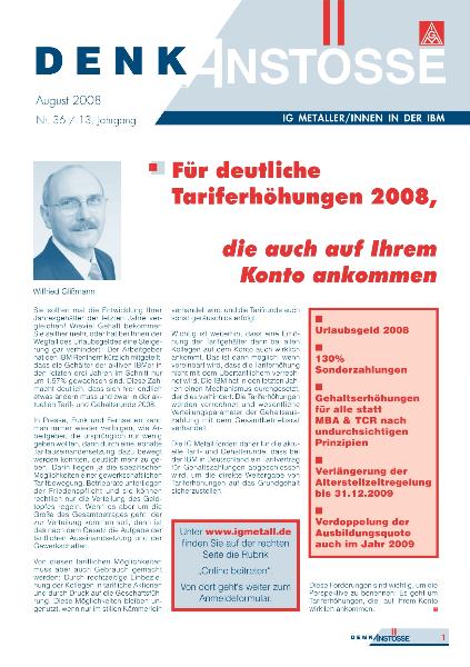 Betriebszeitung IBM Denkanstoesse August 2008 - Für deutliche Tariferhöhungen 2008