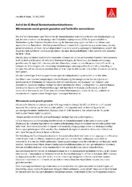 Bundeshandwerkskonferenz: Wärmewende sozial gerecht gestalten und Fachkräfte wertschätzen