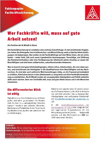 Fachkräftesicherung - Positionspapier der IG Metall