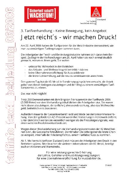 tarifinfo_textil_bekleidung_06/2006 - Jetzt reicht's - wir machen Druck!