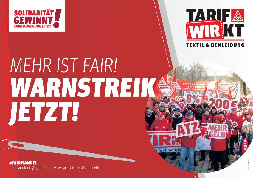 Aktivierungs- oder Warnstreikplakat: Mehr ist fair! Warnstreik jetzt!